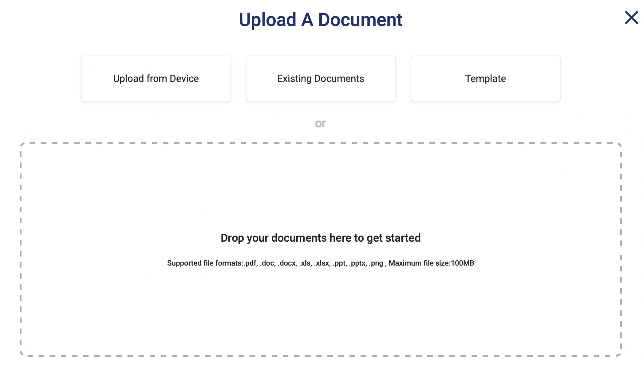‘Add New’ button on the top of the center panel (Document Panel)